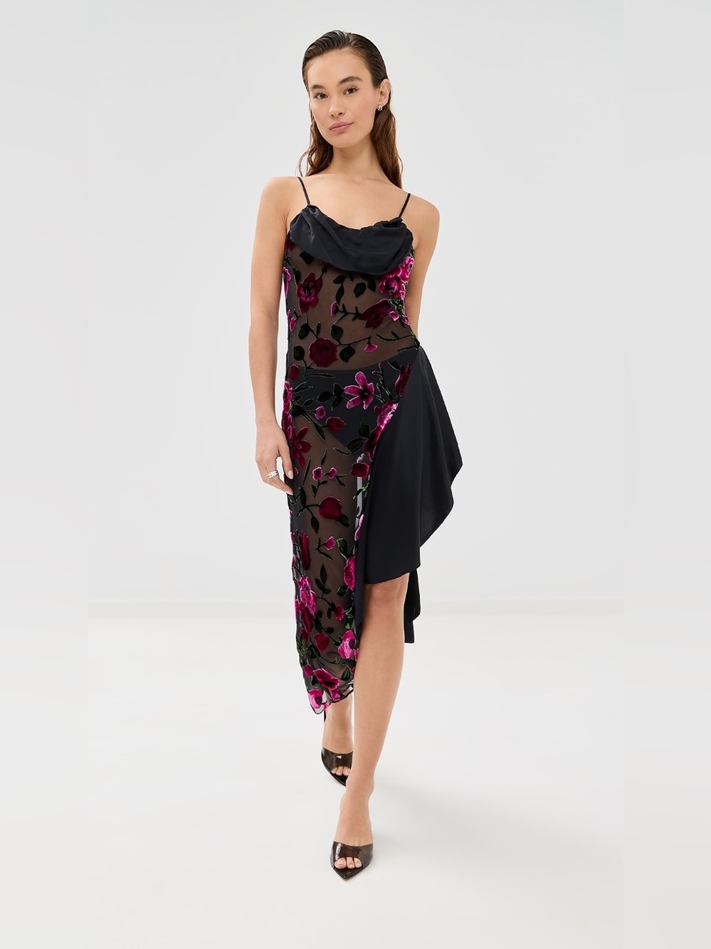 Rodarte Floral Devor Slip Dress with Satin Detail